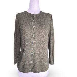 SOH 100 Percent Silk Green Fleck Button Front Knit Sweater Cardigan Medium